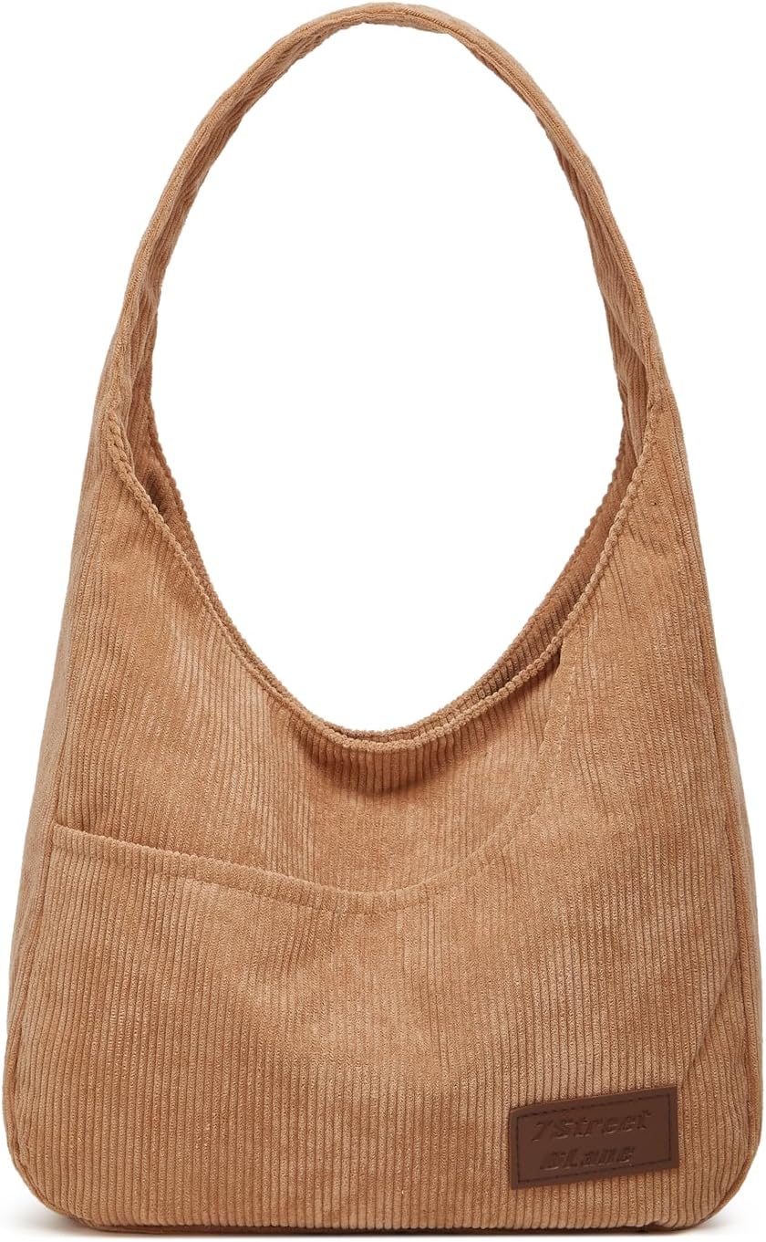 Corduroy Shoulder Tote with Multiple Pockets