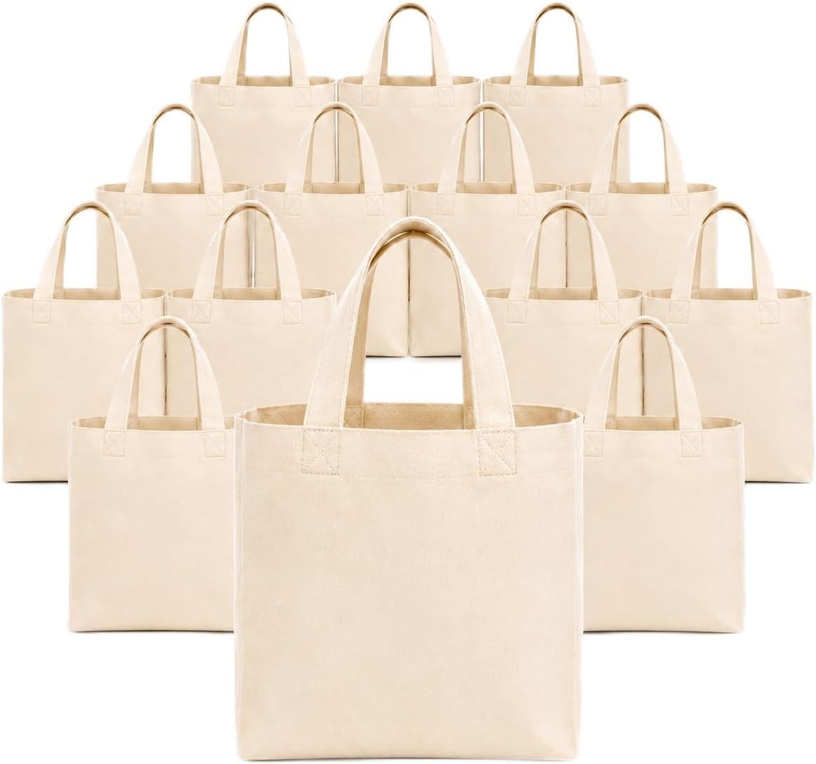Mini Cotton Canvas Totes, 15 Pack, 10 x 8 x 4 Inch