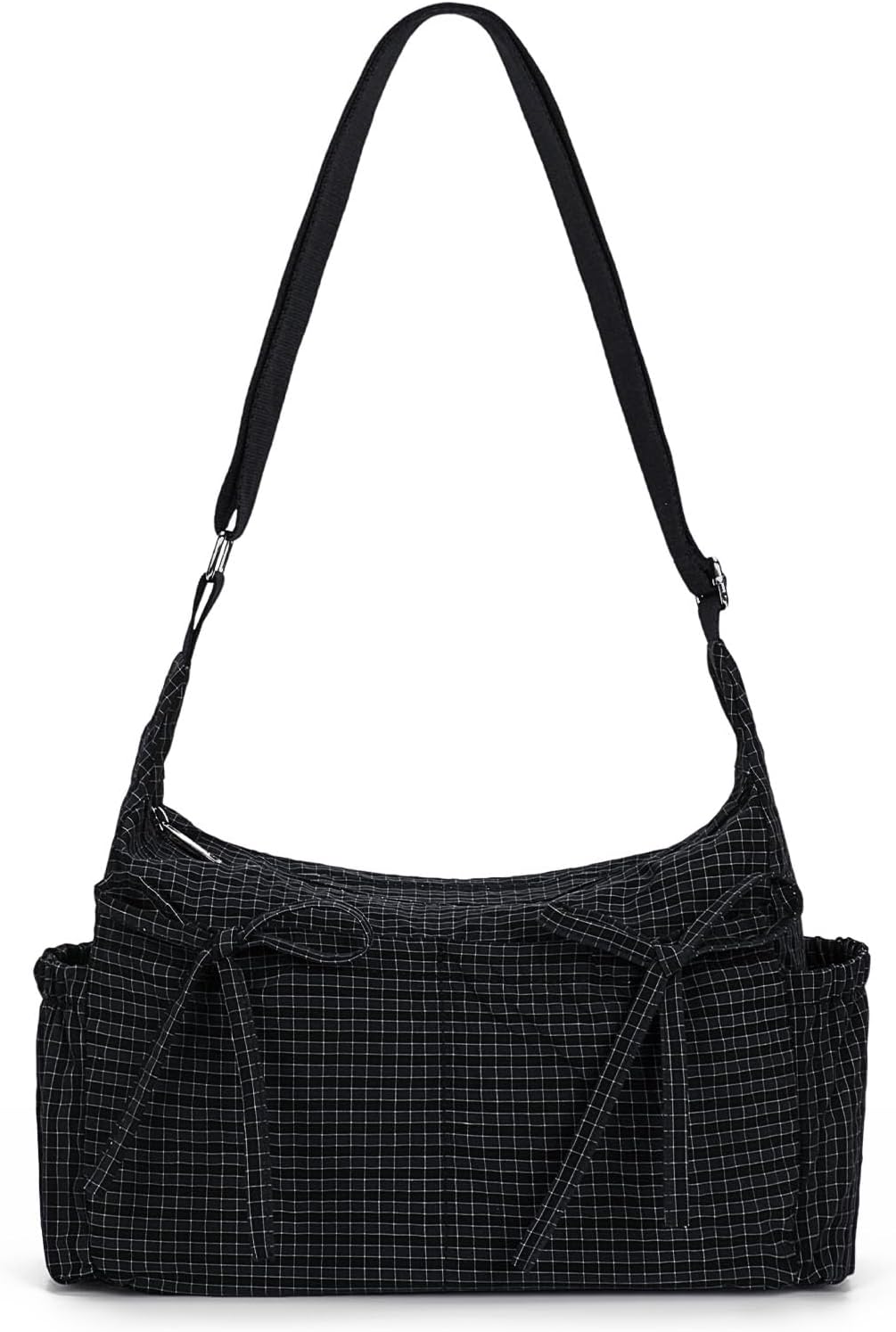 Plaid Crossbody Bag with Bow Detail and Zip Closure