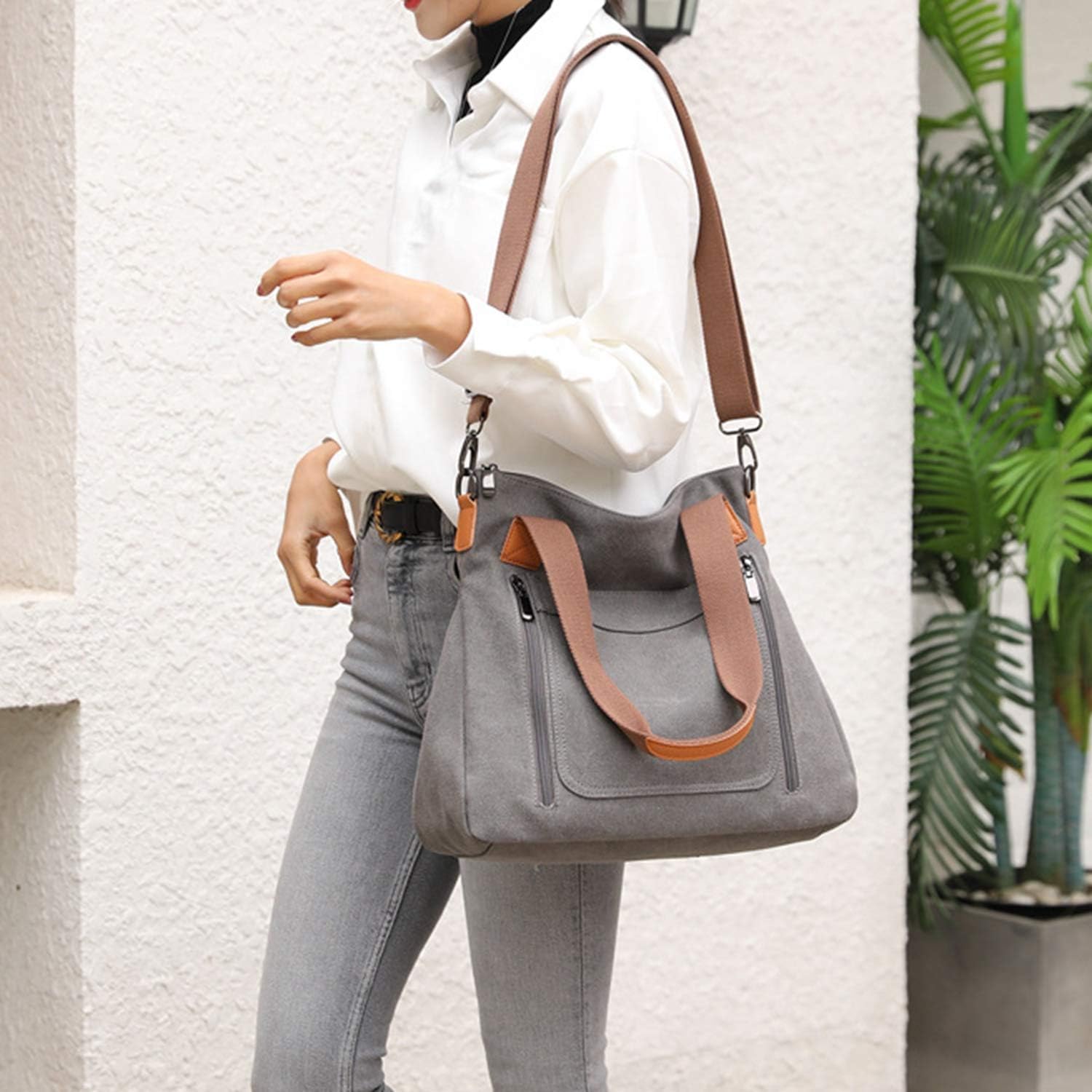 Vintage Canvas Tote with Multiple Pockets for Work