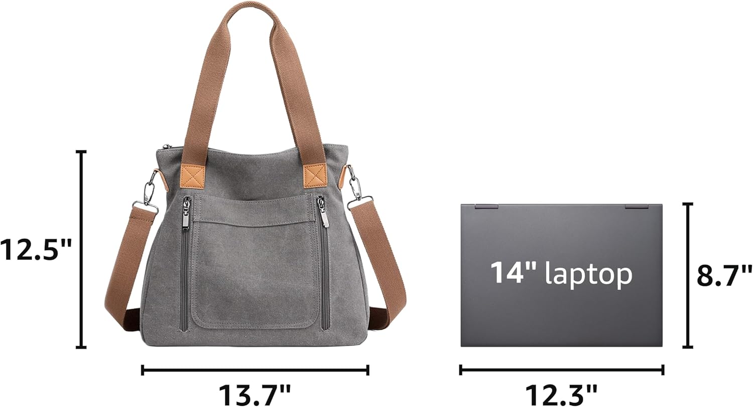 Vintage Canvas Tote with Multiple Pockets for Work
