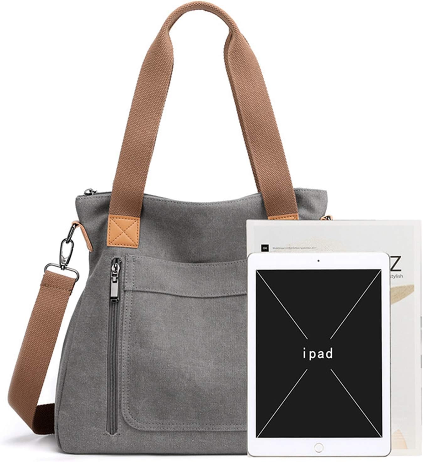 Vintage Canvas Tote with Multiple Pockets for Work